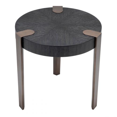 Luxury Charcoal Oak Bronze Round Side Table by Luxury Group International