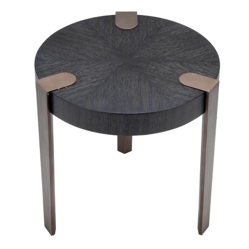 Luxury Charcoal Oak Bronze Round Side Table by Luxury Group International