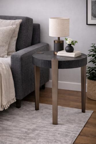Luxury Charcoal Oak Bronze Round Side Table by Luxury Group International