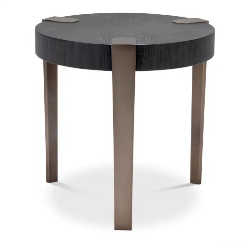 Luxury Charcoal Oak Bronze Round Side Table by Luxury Group International