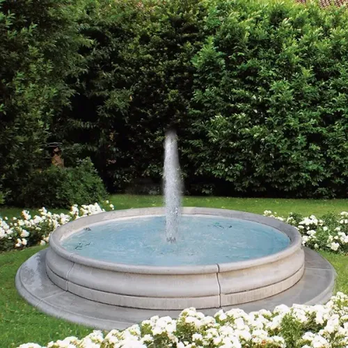 Luxury Circular Baroque Water Fountain with Central Jet and Sculpted Basin - Baroque Fountain Front View by Luxury Group International