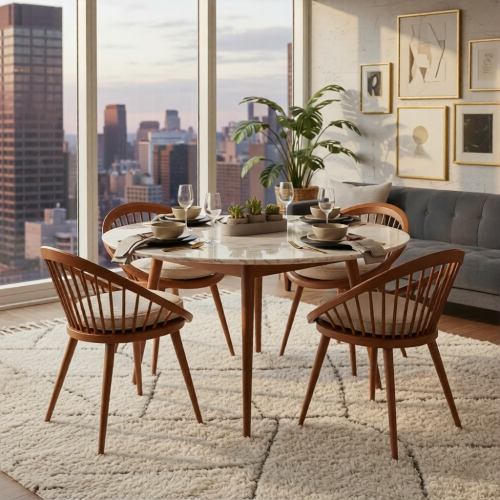 Luxus Rundsessel aus Holz mit Spindellehne und beigefarbenem Polsterkissen von Luxury Group International