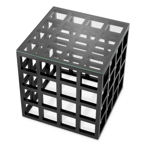 Luxury Classic Black & Clear Glass Top Wooden Bed Side Table by Luxury Group International