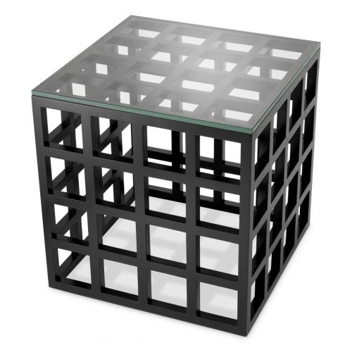 Luxury Classic Black & Clear Glass Top Wooden Bed Side Table by Luxury Group International