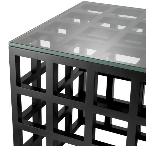 Luxury Classic Black & Clear Glass Top Wooden Bed Side Table by Luxury Group International