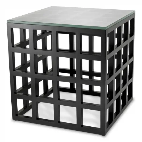 Luxury Classic Black & Clear Glass Top Wooden Bed Side Table by Luxury Group International