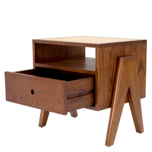Luxury Classic Brown Wooden Nightstand with Rattan Cane Webbing Table Top by Luxury Group International