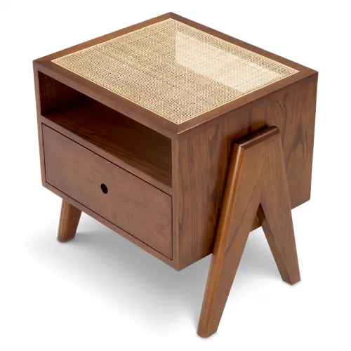Luxury Classic Brown Wooden Nightstand with Rattan Cane Webbing Table Top by Luxury Group International
