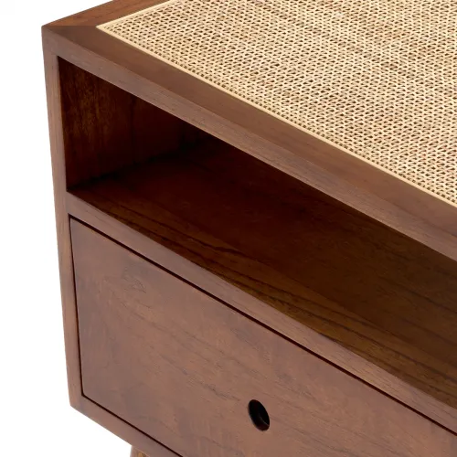 Luxury Classic Brown Wooden Nightstand with Rattan Cane Webbing Table Top by Luxury Group International