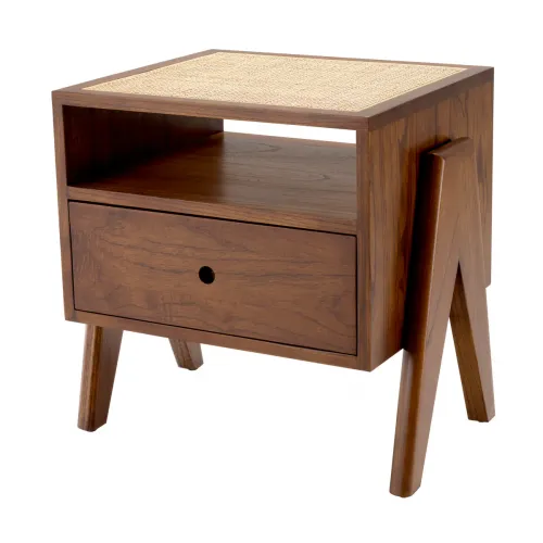 Luxury Classic Brown Wooden Nightstand with Rattan Cane Webbing Table Top by Luxury Group International