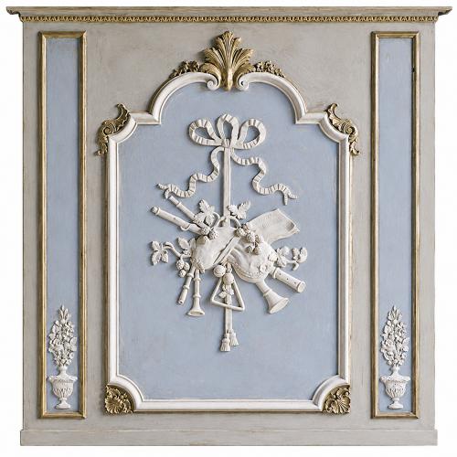 Luxury Classical Wall Art Panel in Light Gray with Wood and Resin Musical Relief by Luxury Group International