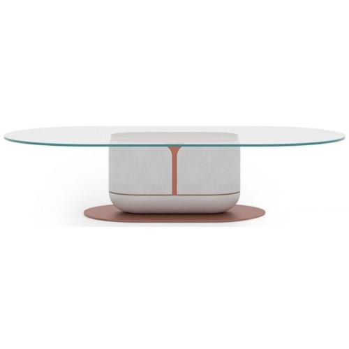 Luxury Coffee Table White and Copper with Glass Top 150 x 80 x H. 40 cm Oval Modern Design by Luxury Group International