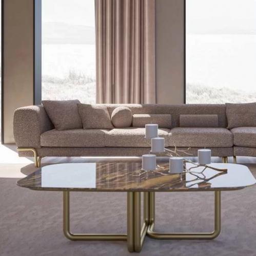 Table Basse de Luxe avec Plateau Rectangulaire en Marbre Gris et Pieds Dorés par Luxury Group International