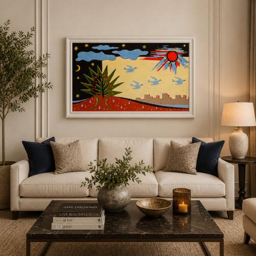 Luxury Colorful Abstract Landscape Wall Art with Contemporary Sunset Cityscape Design by Luxury Group International