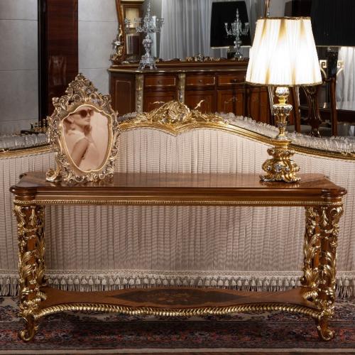 Luxury Console Table – Emperador Marble Top with Walnut, Gold & Silver Finish by Luxury Group International