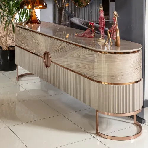 Gray silver luxury modern console table with 4 doors with copper finish, 240 cm by Luxury Group International