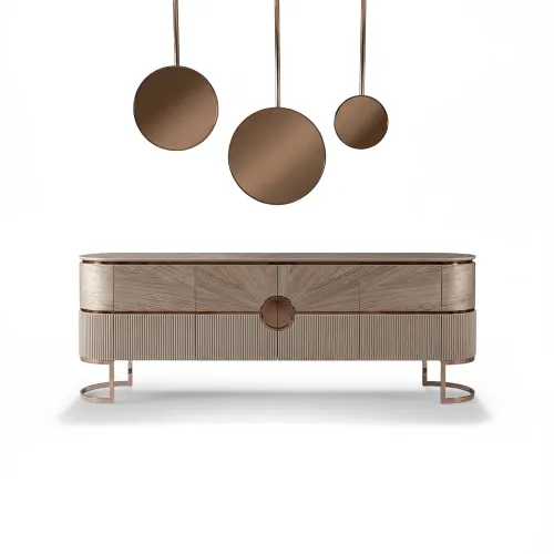 Gray silver luxury modern console table with 4 doors with copper finish, 240 cm by Luxury Group International