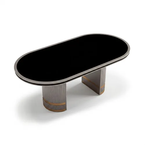 Tavolo da Pranzo Contemporaneo di Lusso con Finitura Nero e Argento e Piano Ovale di Luxury Group International