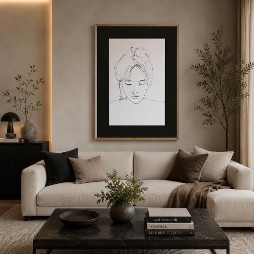 Luxus Zeitgenössische Gesichts-Skizzen-Wandkunst mit Minimalistischem Monochrom-Design von Luxury Group International