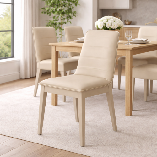 Luxury Contemporary Upholstered Dining Chair in Warm Beige with Tapered Wooden Legs by Luxury Group International