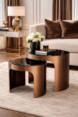Luxury Copper/Black Glass Nesting Side Table Set of 2 by Luxury Group International