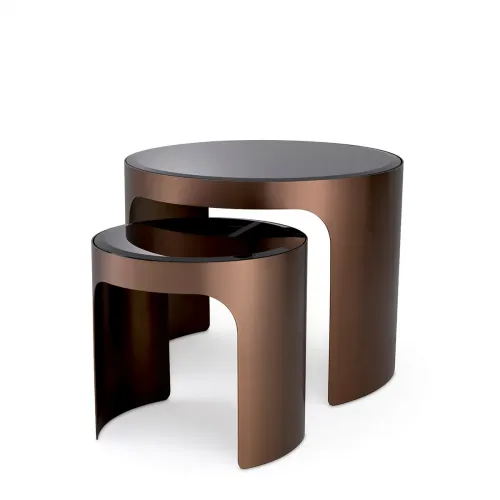 Luxury Copper/Black Glass Nesting Side Table Set of 2 by Luxury Group International