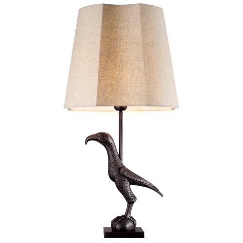 Luxury Copper/Bronze Finish Black Bird Design Table Lamp with Off-White Linen Shade by Luxury Group International