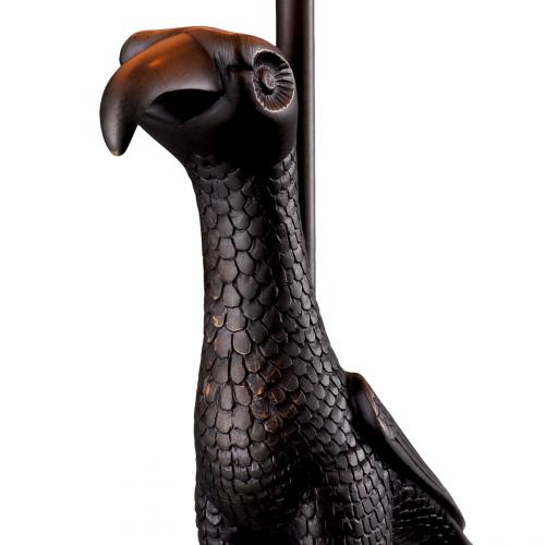 Luxury Copper/Bronze Finish Black Bird Design Table Lamp with Off-White Linen Shade by Luxury Group International