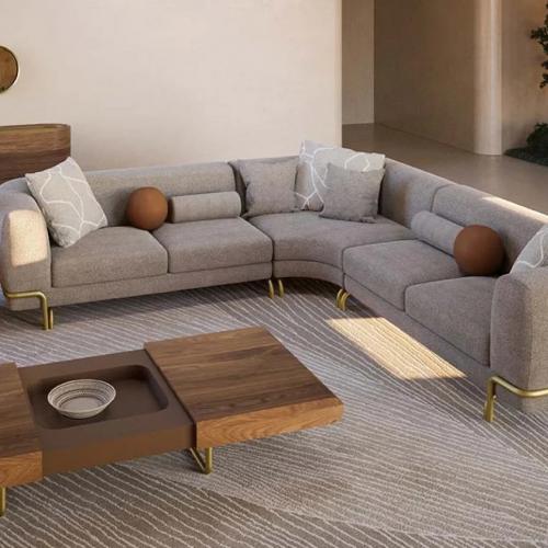 Luxury Corner Sofa Gray / Brass 390 cm - Luxury Sofa - Living Room & Hotel Furniture by Luxury Group International