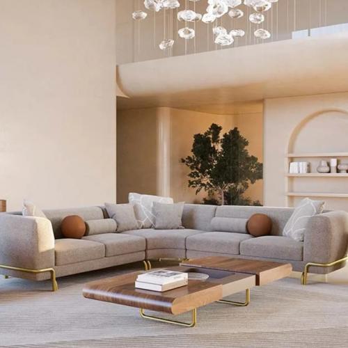 Luxury Corner Sofa Gray / Brass 390 cm - Luxury Sofa - Living Room & Hotel Furniture by Luxury Group International