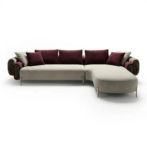 Sofá Esquinero Moderno de Lujo en Forma de L con Tela Mate Gris Claro y Chaise a la Derecha por Luxury Group International
