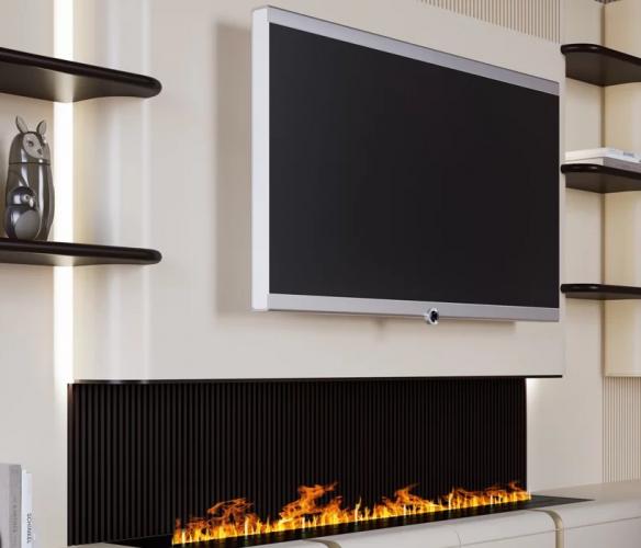Luxury Cream & Black TV Unit With Decorative Fire Place - Living room & hotel furniture by Luxury Group International
