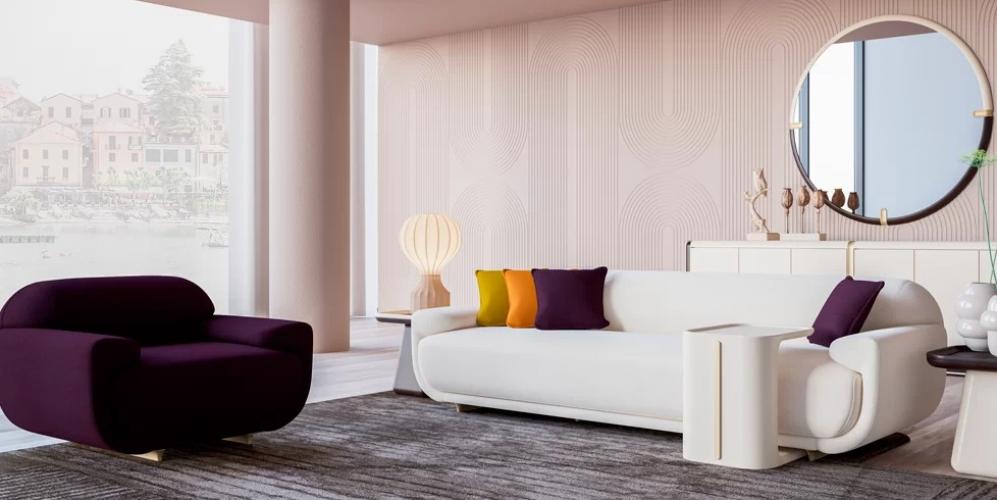 Luxury Cream Curved 3 Seater Designer Sofa - Luxury Sofa - Luxury Hotel Furniture by Luxury Group International