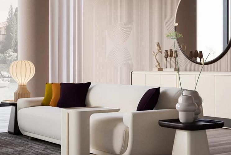 Luxury Cream Curved 3 Seater Designer Sofa - Luxury Sofa - Luxury Hotel Furniture by Luxury Group International