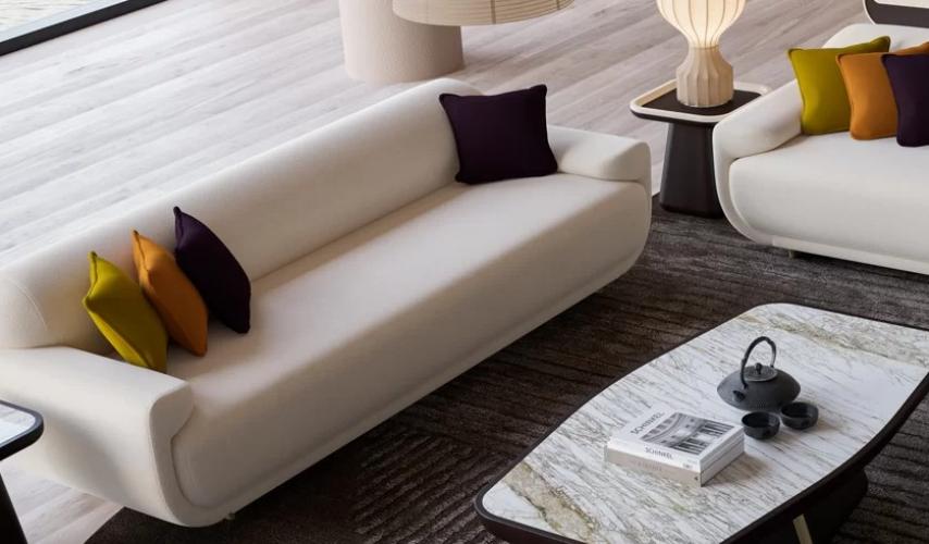 Luxury Cream Curved 3 Seater Designer Sofa - Luxury Sofa - Luxury Hotel Furniture by Luxury Group International
