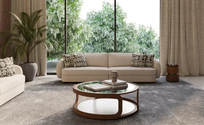 Luxury Cream Curved Sculpted Arms Modern Designer 3 Seater Sofa - Luxury Hotel Furniture by Luxury Group International