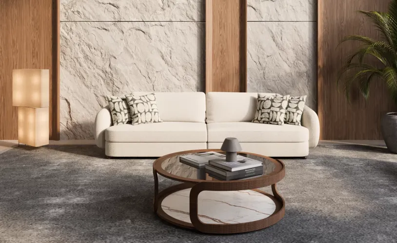 Luxury Cream Curved Sculpted Arms Modern Designer 3 Seater Sofa - Luxury Hotel Furniture by Luxury Group International