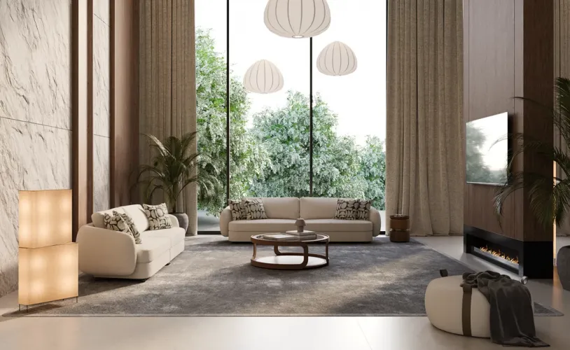 Luxury Cream Curved Sculpted Arms Modern Designer 3 Seater Sofa - Luxury Hotel Furniture by Luxury Group International