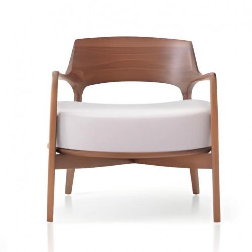 Luxury Cream Upholstered Armchair in Polished Wooden Frame with Curved Open Back by Luxury Group International