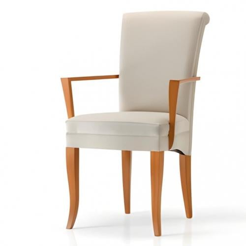 Luxuriöser cremefarbener gepolsterter Hochlehner-Esssessel mit geschwungenen Holzbeinen von Luxury Group International