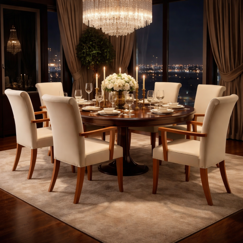 Fauteuil de salle à manger de luxe à haut dossier tapissé crème avec pieds en bois incurvés par Luxury Group International