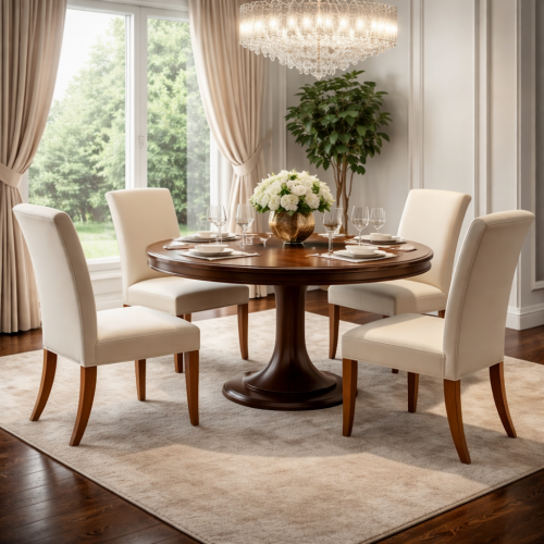 Luxury Cream Upholstered High-Back Dining Chair with Curved Wooden Legs by Luxury Group International