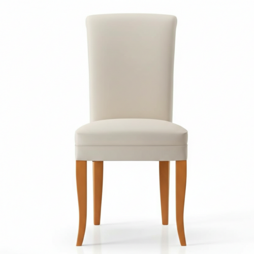 Luxuriöser cremefarbener gepolsterter Hochlehner-Esszimmerstuhl mit geschwungenen Holzbeinen von Luxury Group International