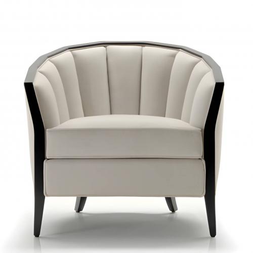 Luxury Cream Upholstered Tufted Barrel Armchair with Black Framed Silhouette by Luxury Group International