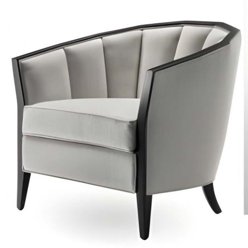 Luxuriöser cremefarbener, gepolsterter und getufteter Barrel-Sessel mit schwarzem Rahmen von Luxury Group International