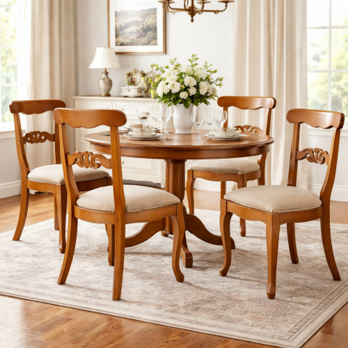 Luxury Cream Upholstered Wooden Dining Chair with Scroll Knot Backrest & Cabriole Legs - Dining Room Furniture Lifestyle View by Luxury Group International