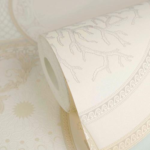 Versace Cream/Silver Decorative Plates Non-woven Designer wallpaper by Luxury Group International