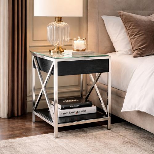 Luxury Criss-Cross Steel Oak Veneer 2-tier Nightstand by Luxury Group International