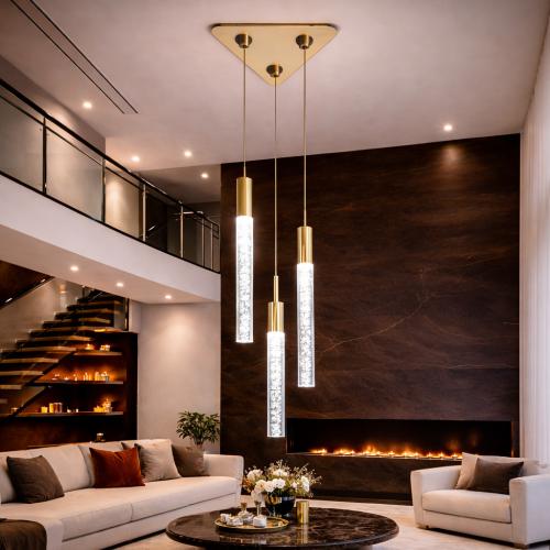 Lampada a Sospensione di Lusso Crystal Bubble a 3 Luci Moderna da Soffitto Dorata di Luxury Group International