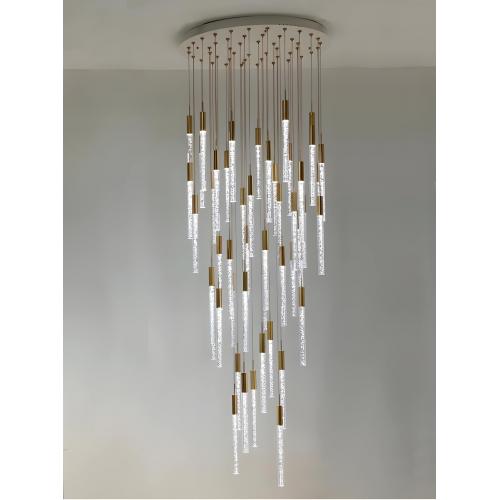 Lampada a Sospensione LED Multi Goccia in Cristallo Gel di Lusso con Finitura Dorata e Lampadario a Doppia Altezza di Luxury Group International